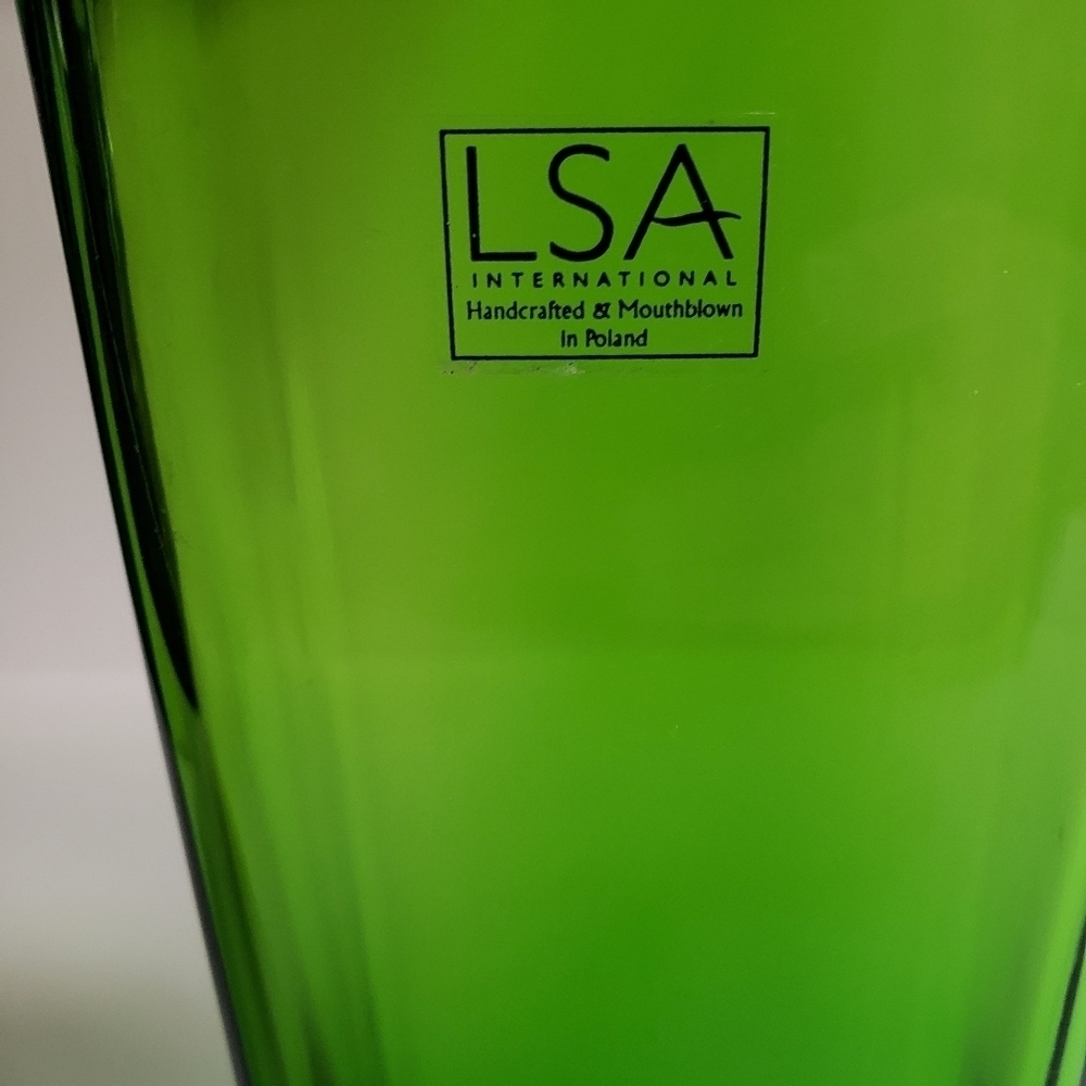 Vintage LSA International Handmade & Mouthblown Tall Green Rectangle Glass Vase - Picture 4 of 10